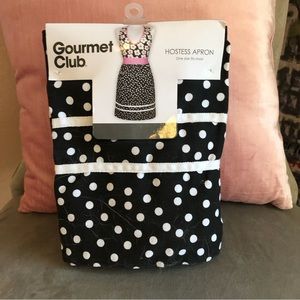 Retro Hostess Apron ~ Black with White Polka Dots and Pink Accents ~ 100% Cotton